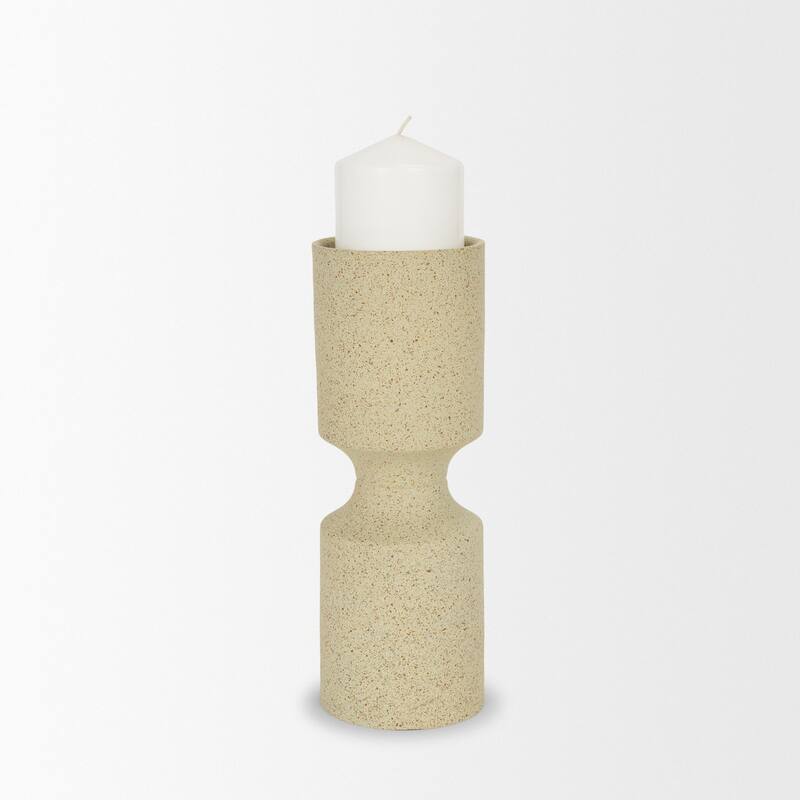 Akira Large Textured Beige Metal Pillar Candle Holder
