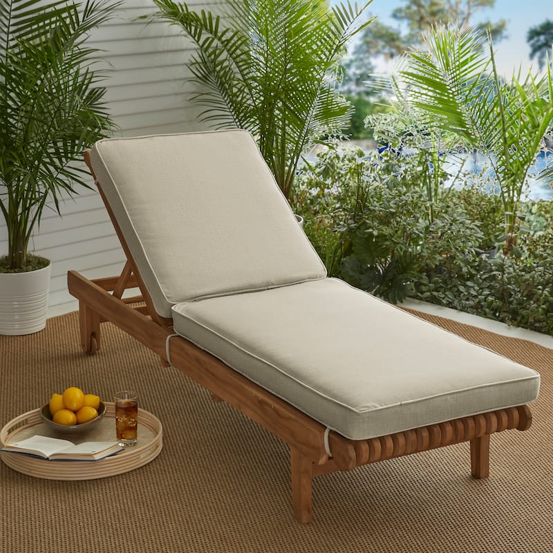 Sorra Home Indoor/Outdoor Corded Chaise Lounge Chair Cushion - 73 x 24 x 3 Hinged Cushion Corded - Linen