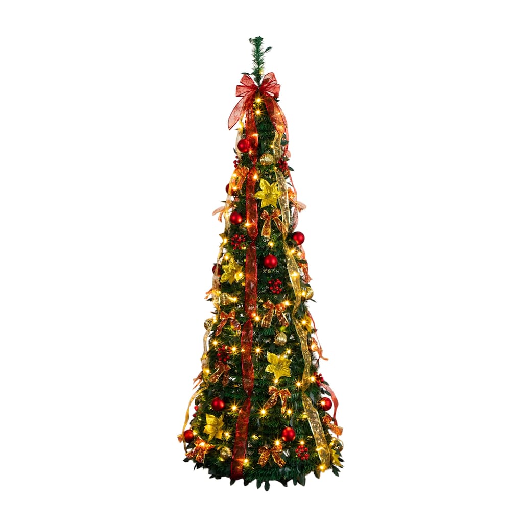 6-ft Pre-Lit Pop up Christmas Tree with Red & Gold Ornaments