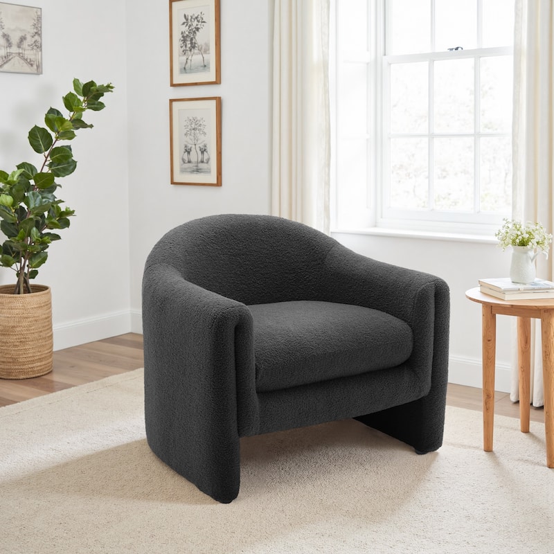 Modern Upholstered Barrel Accent Chair - Dark Gray Boucle