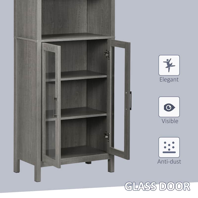 kleankin Tall Bathroom Storage Cabinet with 3 Tier Shelf, Glass Door Cupboard, Freestanding Linen Tower with Adjustable Shelves