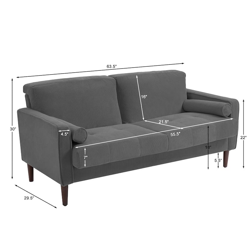 Corduroy 61.9" Loveseat Sofa Square Armrests