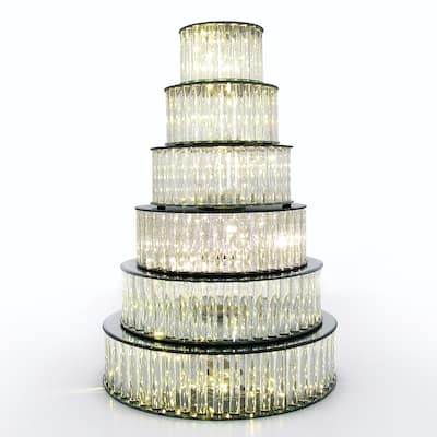 Round Mirror LED Fairy Light Up Glass Columns Cake Stand Dessert Display Tray Riser