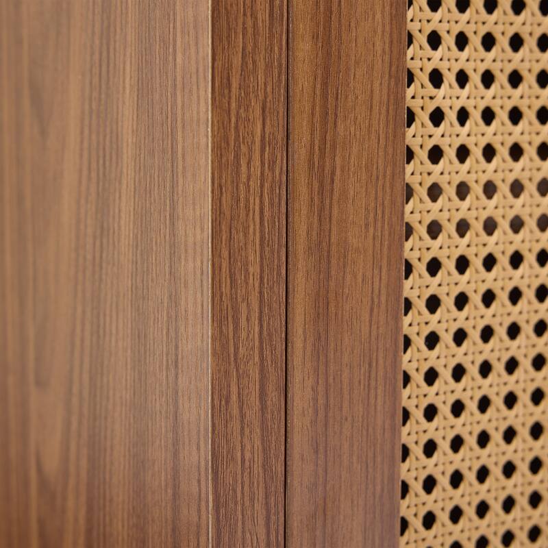Farmhouse Woven Rattan Sideboard Accent Cabinet