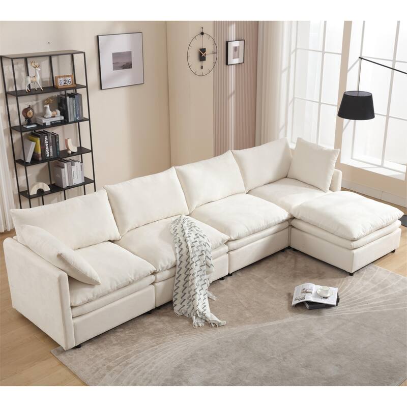 Flexible U-Shaped Modular Sofa with Reversible Cushions, Seating for 5