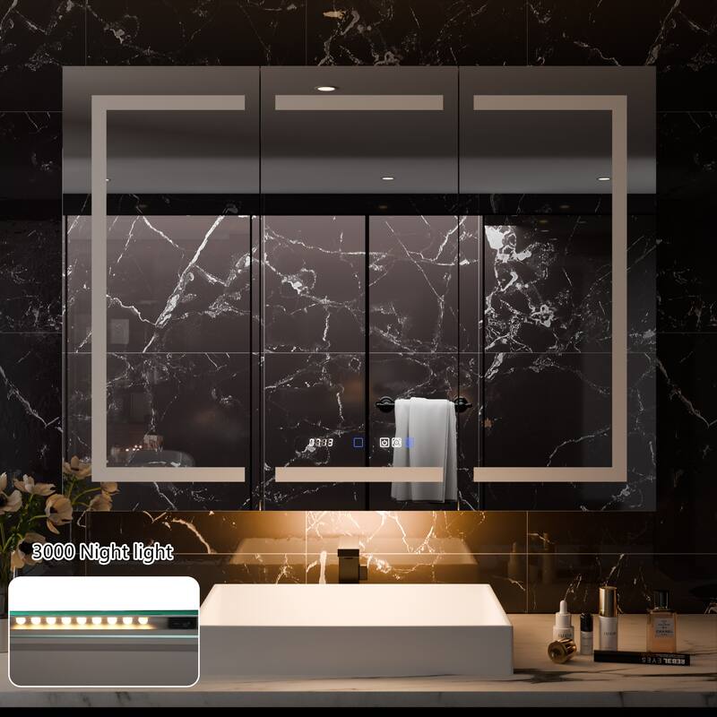 36'' H Recessed or Surface Mounted Bathroom LED Mirror Cabinet With Defogger, Dimmer, 10x magnifying