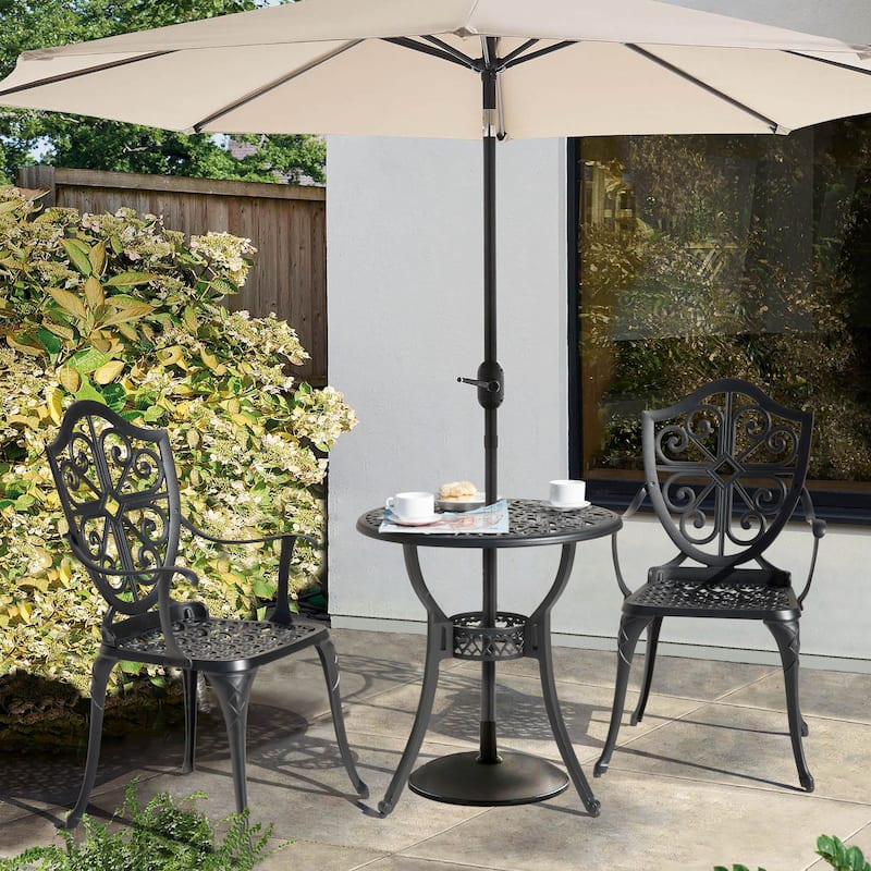 3-Piece Outdoor Bistro Set,Cast Aluminum Patio Set with Umbrella Hole