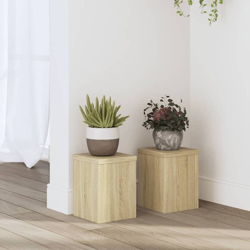 vidaXL Plant Stand Set of 2 Sonoma oak Engineered wood Compact - 5.9 x 5.9 x 7.9 in