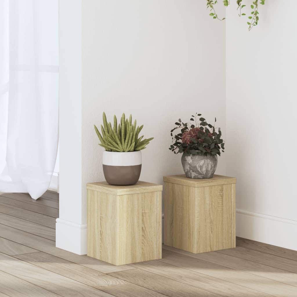 vidaXL Plant Stand Set of 2 Sonoma oak Engineered wood Compact - 5.9 x 5.9 x 7.9 in