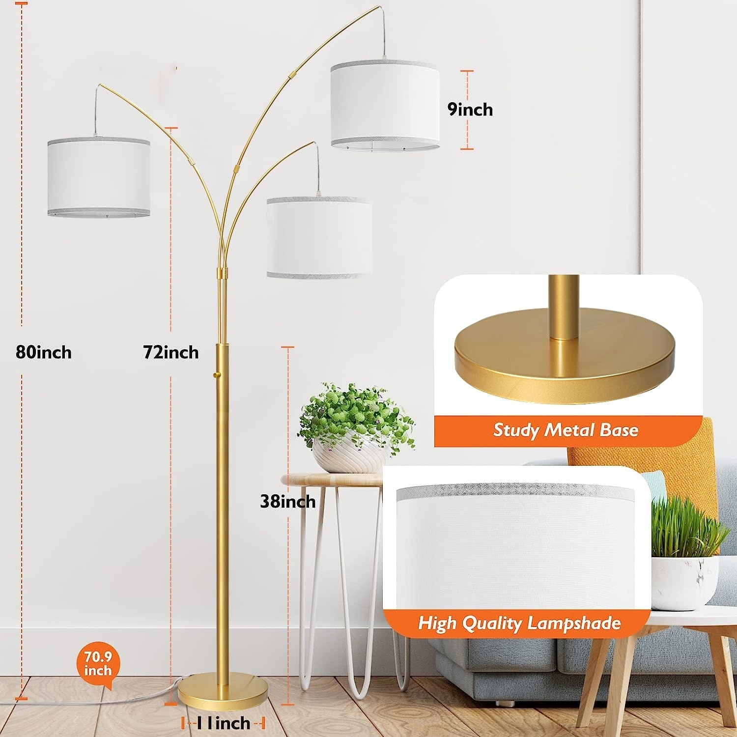 Floor lamp with 3 hanging discount lights