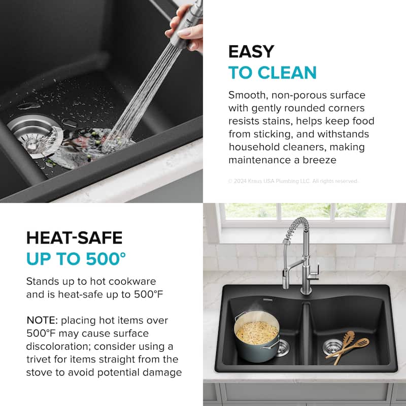 KRAUS Forteza Granite 33 inch 50/50 Undermount Drop-in Kitchen Sink