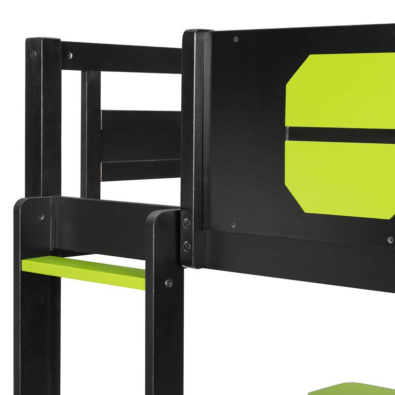 Full Size Bunk Bed with Two Built-In Gaming Desks, USB Desktop Ports & Pegboard Organizer, Gaming Bunk Frame