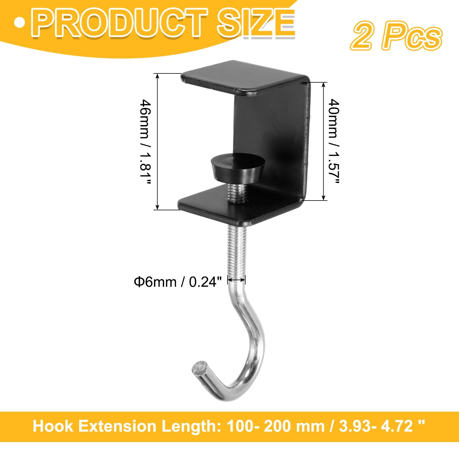2Pcs Desk Hook Desk Mount Bag Holder Hook Square J Hooks Desk Clamp White