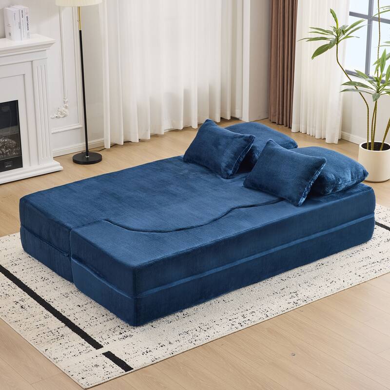 Queen Foldable Sleeper Sofa, Floor Couch Sofa Bed, High-Density Foam Convertible Lounge Sofa Loveseat