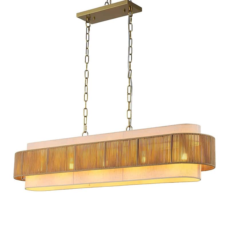 Farmhouse 5-Light Linear Pendant Light with Rope Fabric Shades - Brass