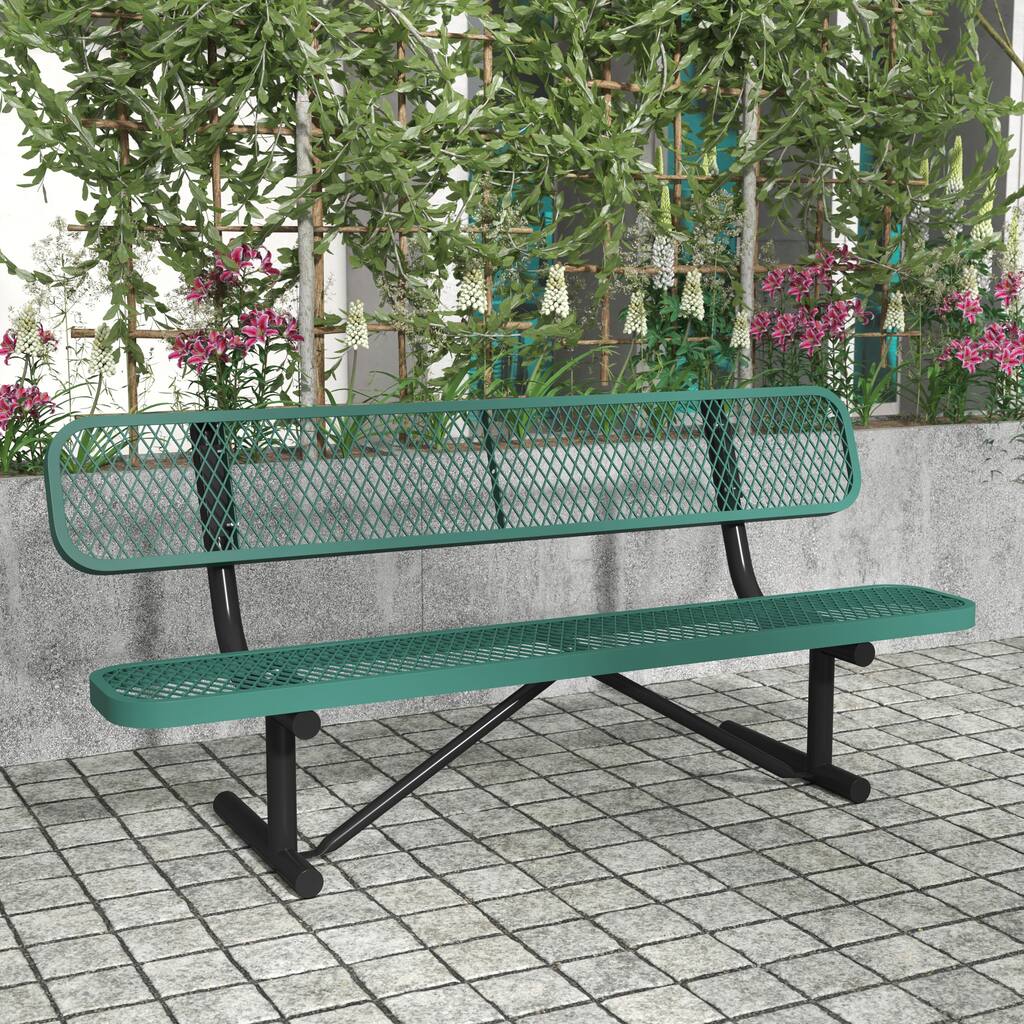 Commercial Grade Expanded Mesh Metal Outdoor Bench with Anchors