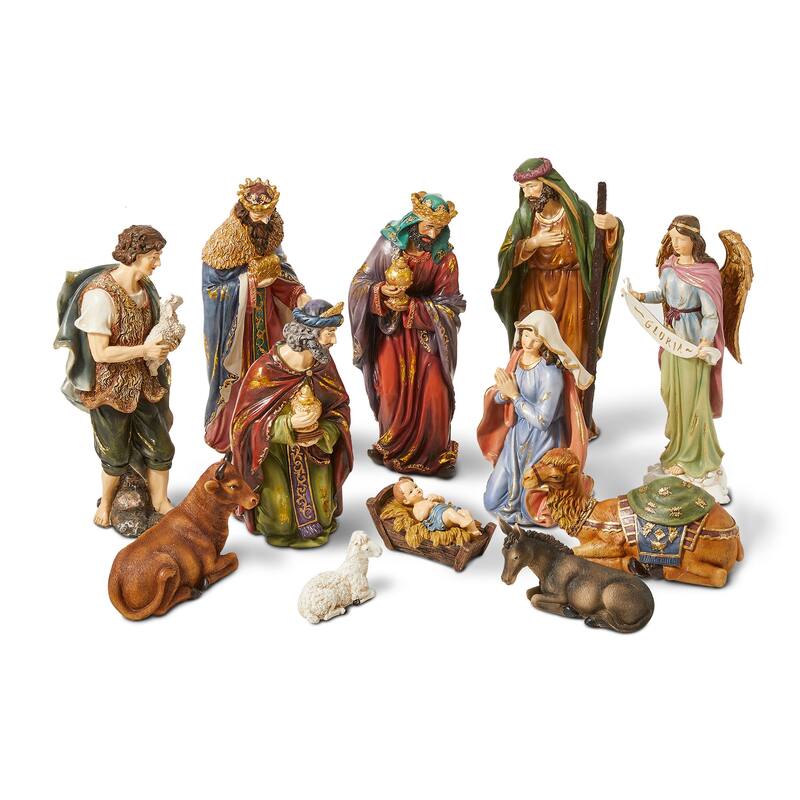 Glitzhome 12pcs Resin Christmas Nativity Figurines Set