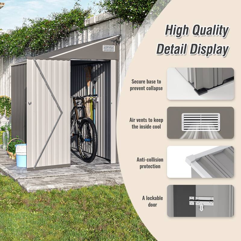 Gray Solid Structural Design Storage Shed with Single Hinge Door