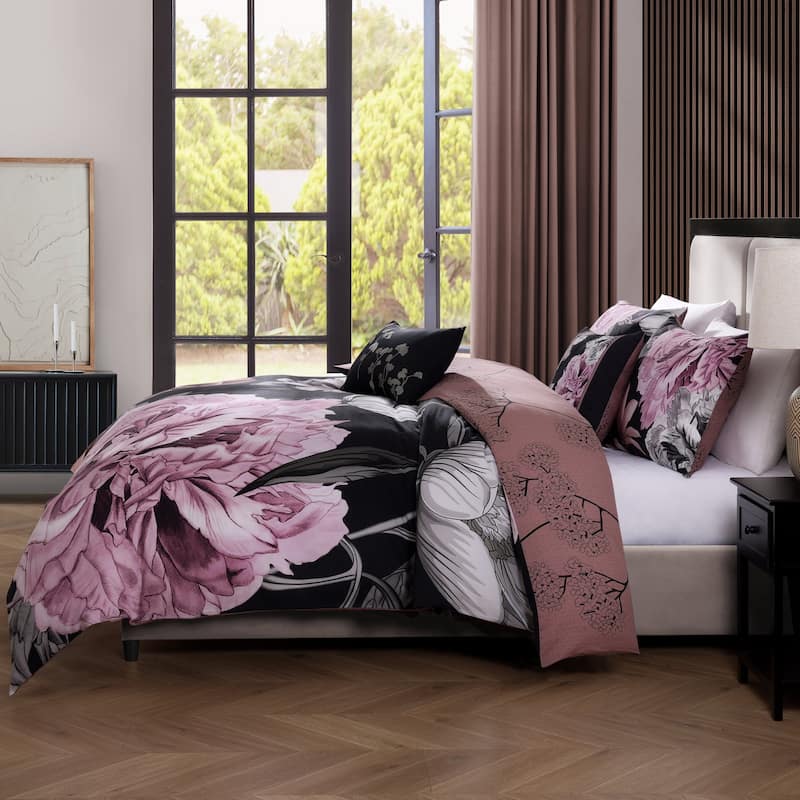 Bebejan Midnight Meadow 200 Thread Count 100% Cotton Sateen 5 Piece Reversible Comforter Set