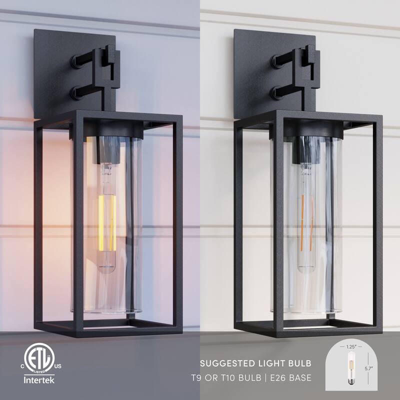Nathan James Sedona Outdoor Black Wall Sconce Porch Lantern with Open Iron Frame and Cylinder Glass Shade