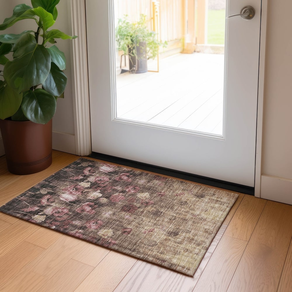 Machine Washable Indoor/ Outdoor Modern Floral Chantille Rug