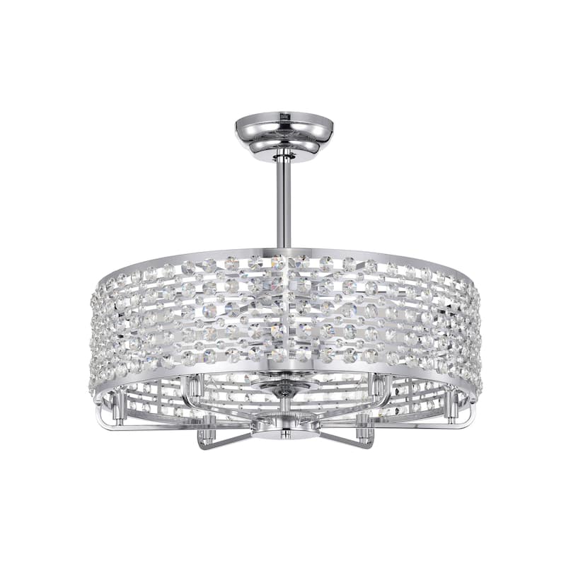 Julian Chrome 28-Inch 6-Light Metal & Crystal Drum Shade Lighted Ceiling Fan (Includes Remote)