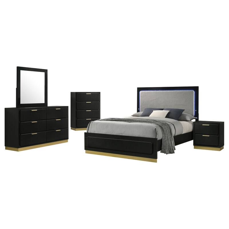 Caraway 4-piece Panel Upholstered Bedroom Set with LED Headboard