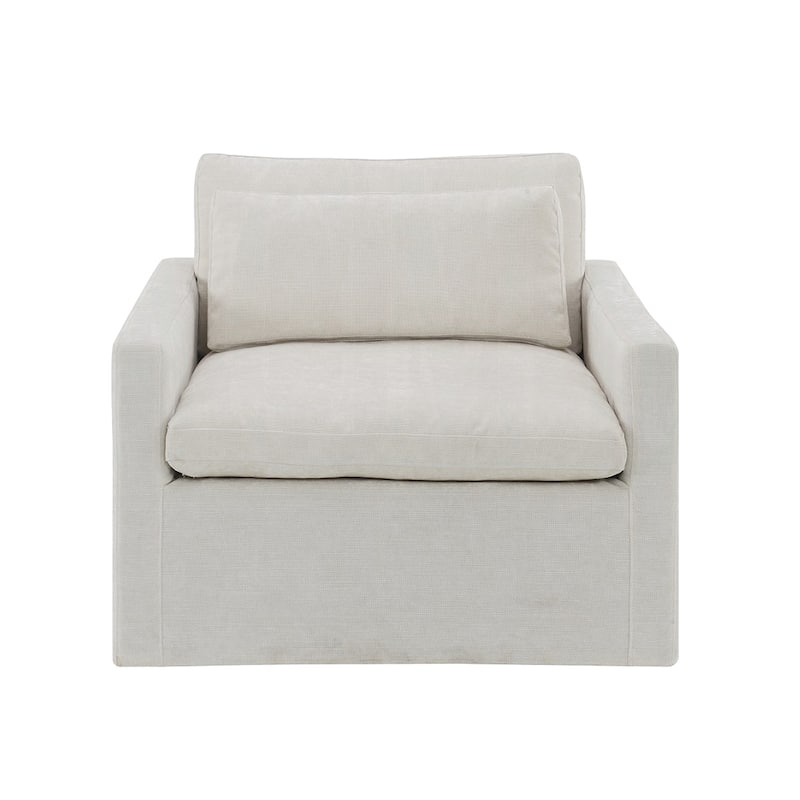Upholstered Swivel Chair with Pillow - Ivory