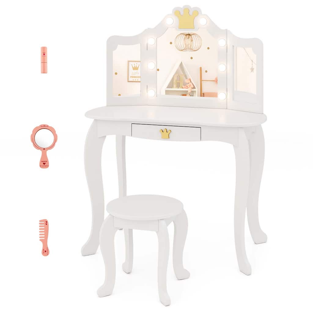 Costway Kids Vanity Set Princess Vanity Table & Chair Set with Lighted - See Details