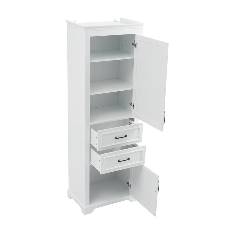 71-inch tall freestanding bathroom vanity with damping-hinge doors and drawers, featuring a modern elegant design