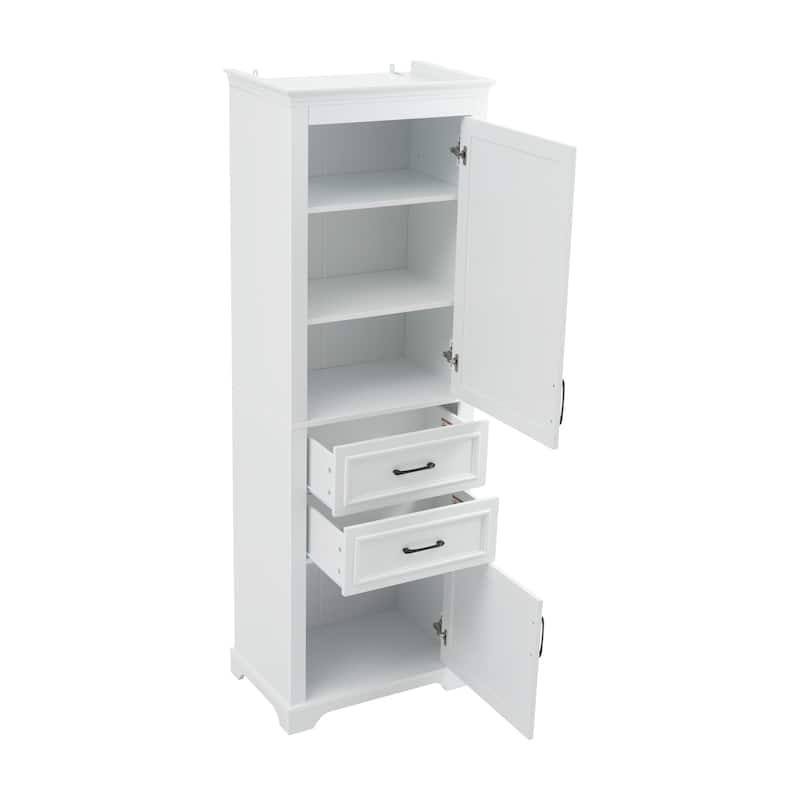 Bathroom Freestanding Storage Cabinet White Tall Cabinet with Adjustable Shelves, Black Handles and Anti-Tipping Design聽