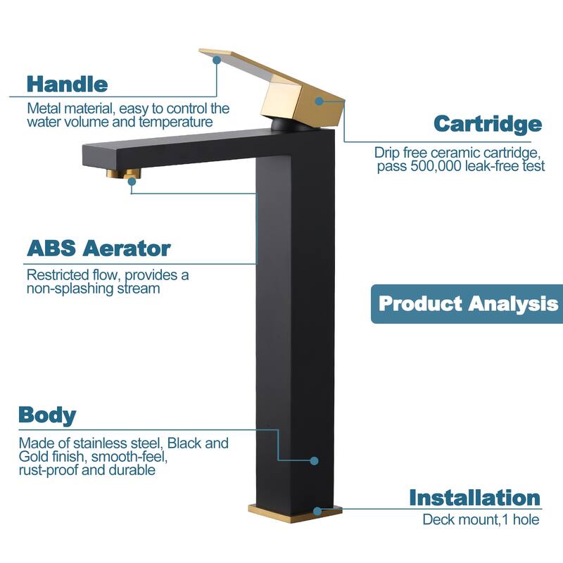 WOWOW Single Handle Single Hole High Arc Bathroom Vessel Faucet