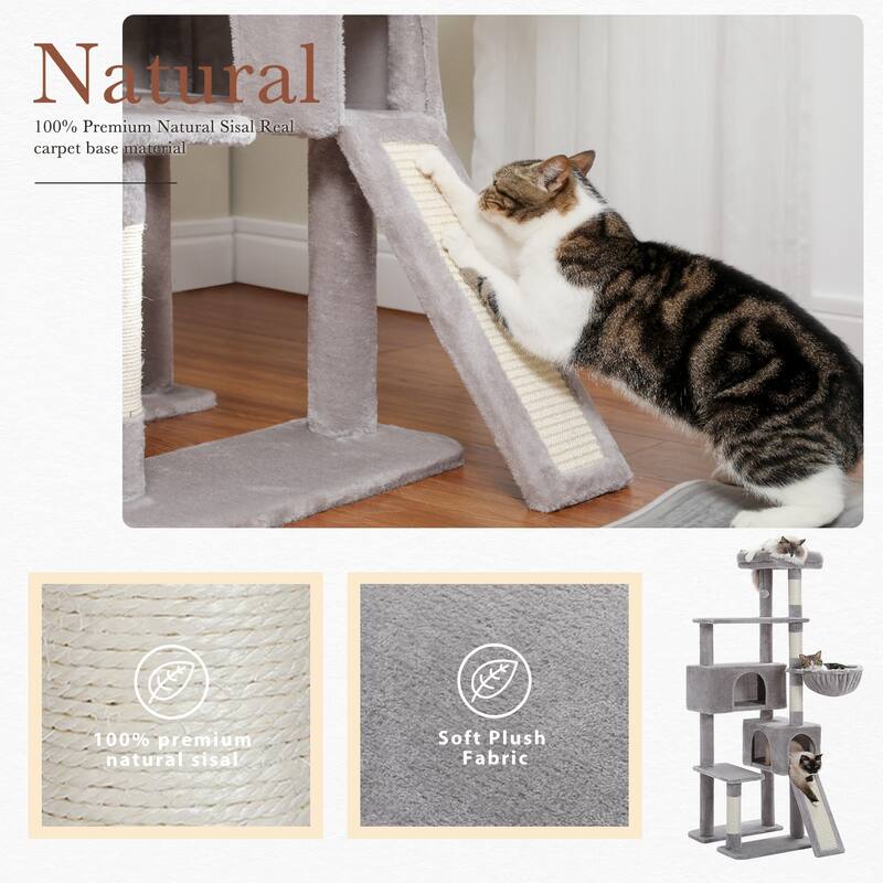 61" Indoor Large Cat Tree Cat Tower with Ladder and Dual Condos