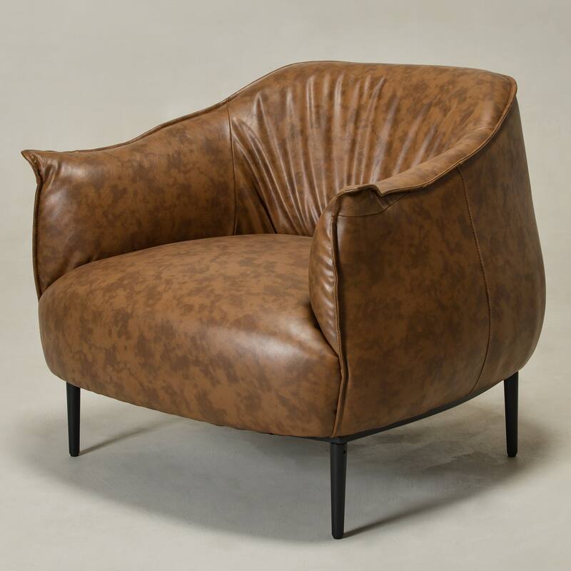 KINWELL 33" Wide Faux Vegan Leather Upholstery Barrel Accent Chair