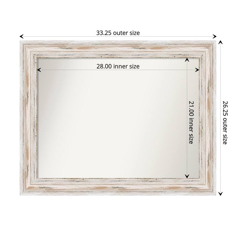 Alexandria White Wash Framed Non-Beveled Custom Wall Mirror, Bathroom Vanity Mirror - Outer Size: 33.25 x 26.25