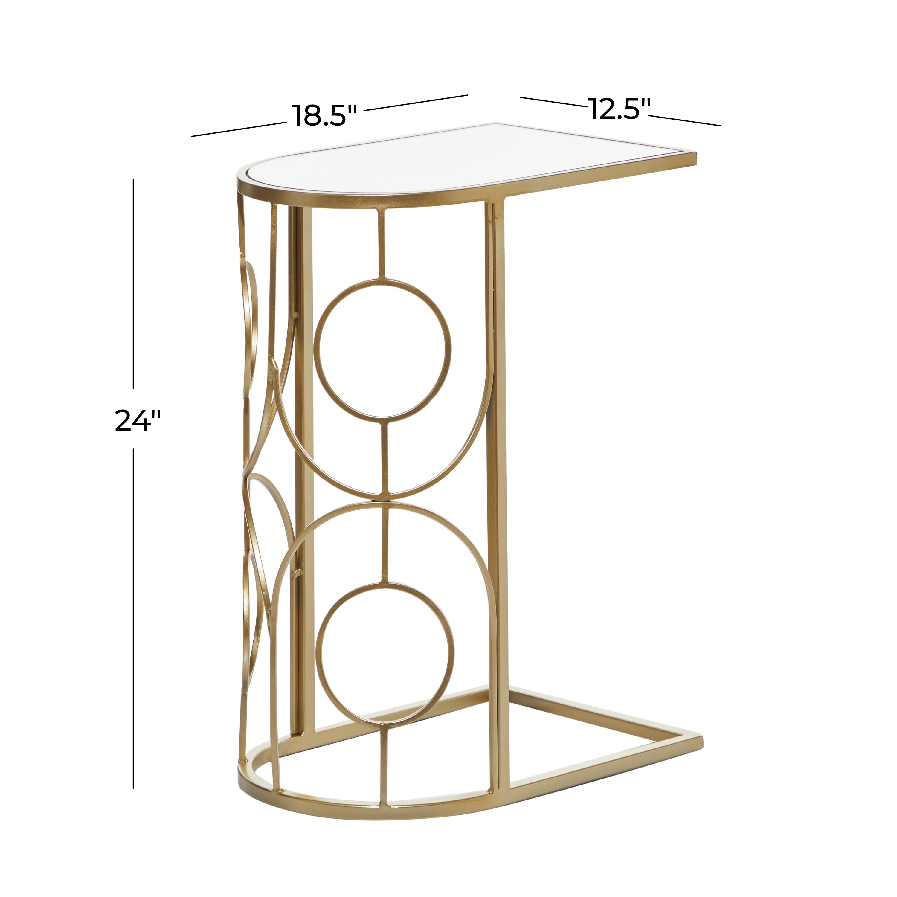 Gold Metal Geometric Side End Accent Table with Mirrored Glass Top