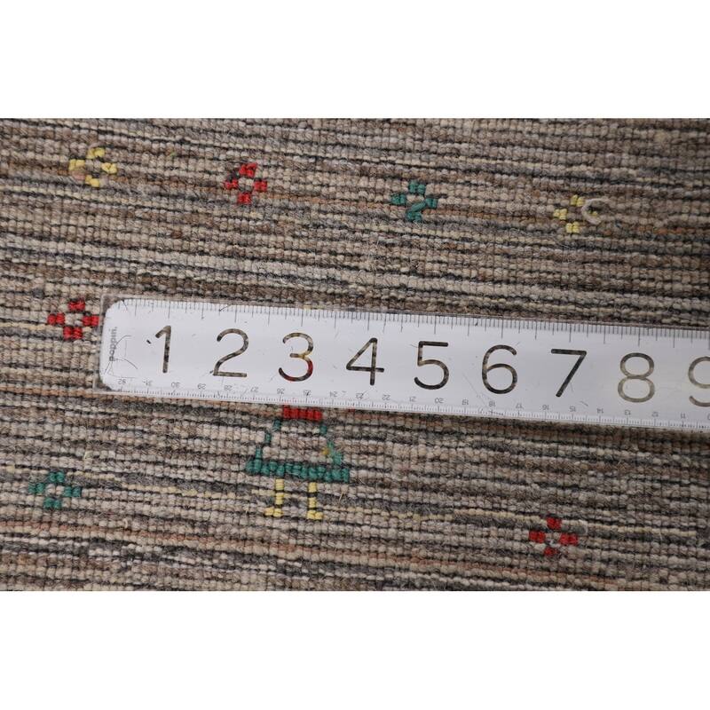 Earth Tone Striped Gabbeh Indian Area Rug Hand-Knotted Wool Carpet - 4'11" X 8'0"