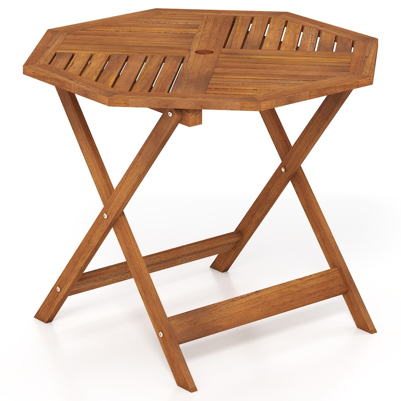 Gymax 35.5'' Solid Wood Patio Dining Table w/1.97'' Umbrella Hole