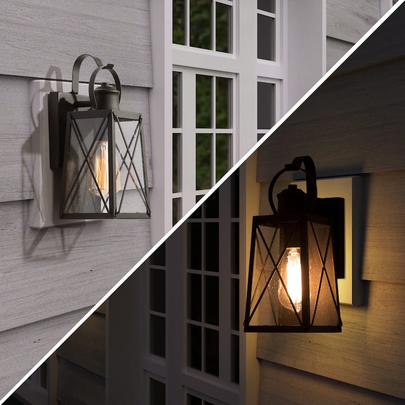 1-Light Modern Black Outdoor Wall Sconce Patio Lantern Glass Wall Lights - W5.5"x L6"x H12.75"
