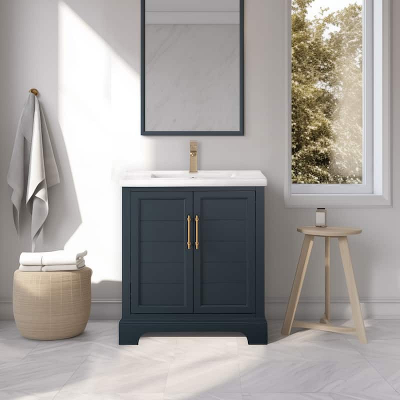 Vanity Art 30" Single Sink Bathroom Vanity with Ceramic Sink & Top - Vintage Spruce Blue