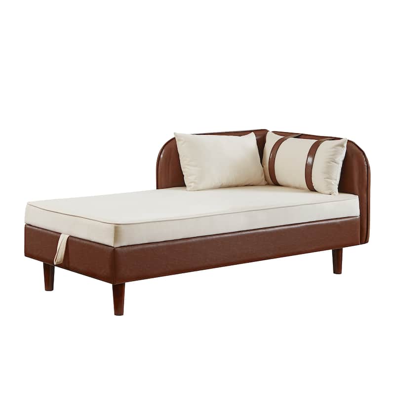 65" Storage Chaise Lounge Sofa with PU and Velvet Upholstery, Modern Sleeper Sofa with Hidden Storage