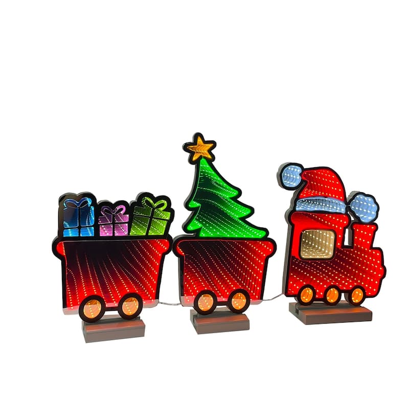 LED Lighted 3D Locomotive Christmas Infinity Mirror - 28"