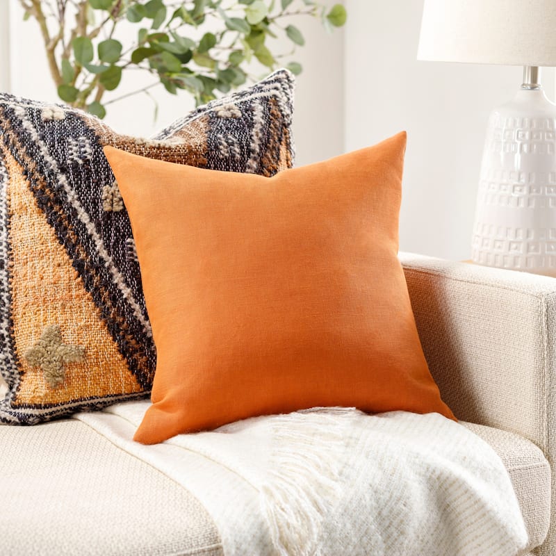 Stevi Linen Solid Color Throw Pillow - 20"H x 20"W - Cover Only - Orange