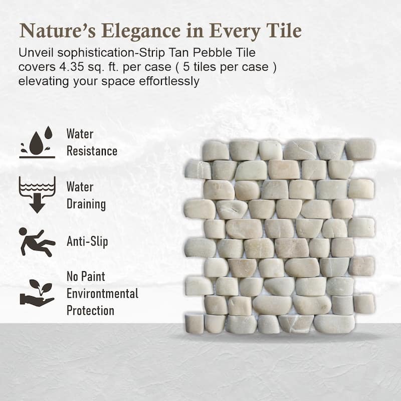 Strip Tan Pebble Mosaic Tiles for Backsplash Kitchen and Bathroom Wall (10.5" X 12") 5 tiles per case - Case (5 Tiles)