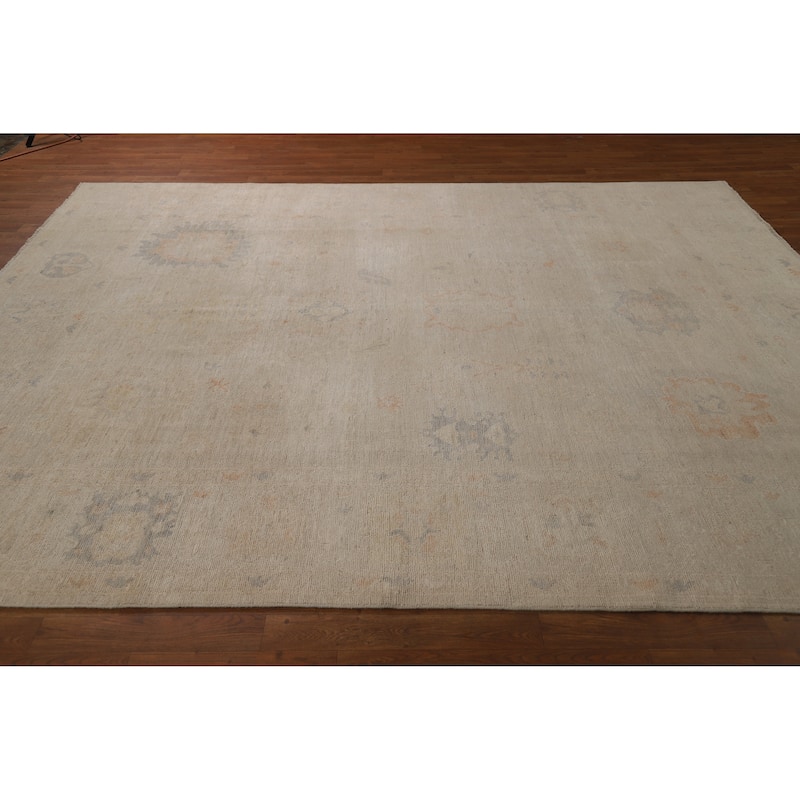 Vegetable Dye Oushak Turkish Area Rug Handmade Beige Wool Carpet - 8'0"x 9'10"