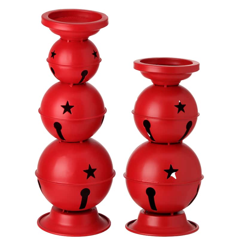 10-12.5" Metal Jingle Bells Candle Holder Set of 2