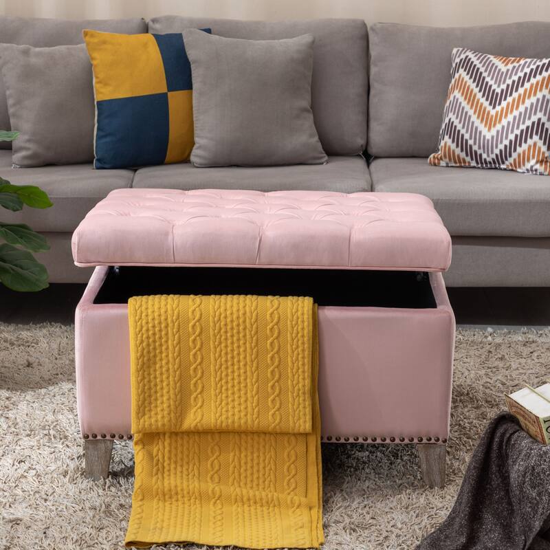 29.5" Wide Velvet Tufted Square Ottoman With Storage