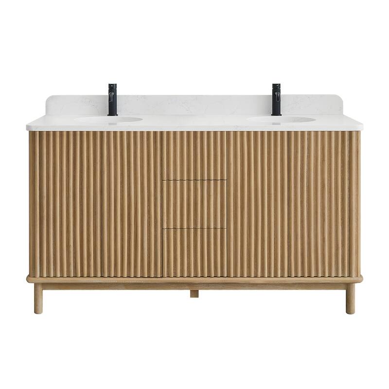 Miseno MV-SEOU60M-GWT Seoul 60" Free Standing Double Basin Vanity Set - Washed Ash Grey - Ash Finish