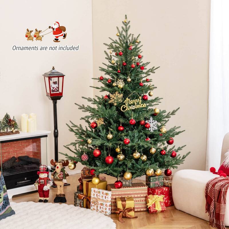 Costway 6/7 FT Artificial Christmas Tree with 830 Branch Tips 260 LED - See Details - Green