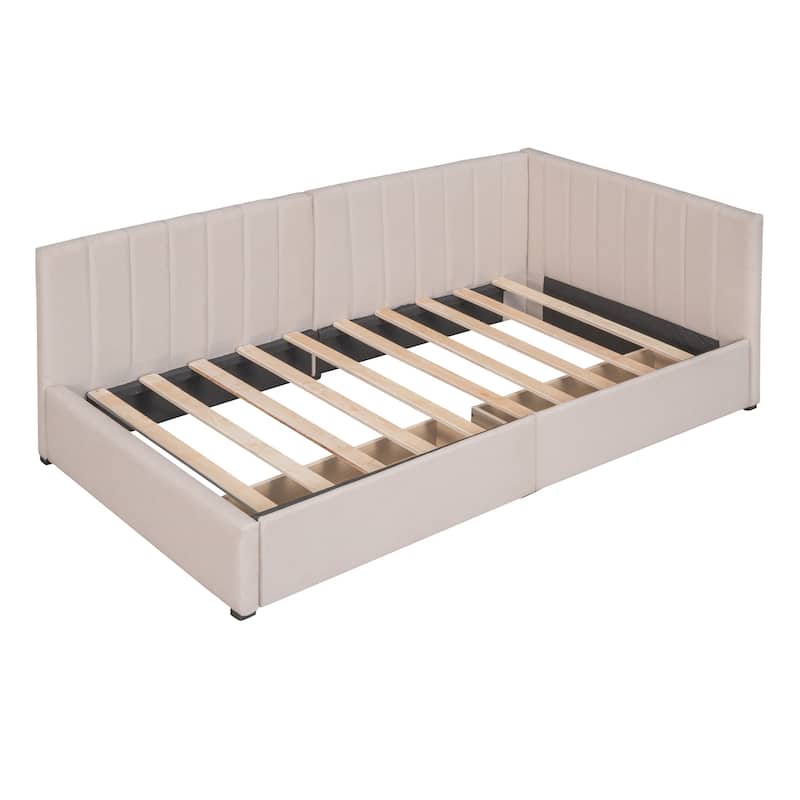 Beige Linen Twin Daybed Sofa with 2 Drawers